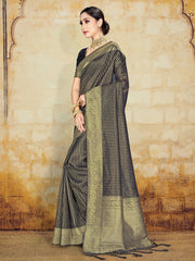 Elegant Black Organza Silk Saree