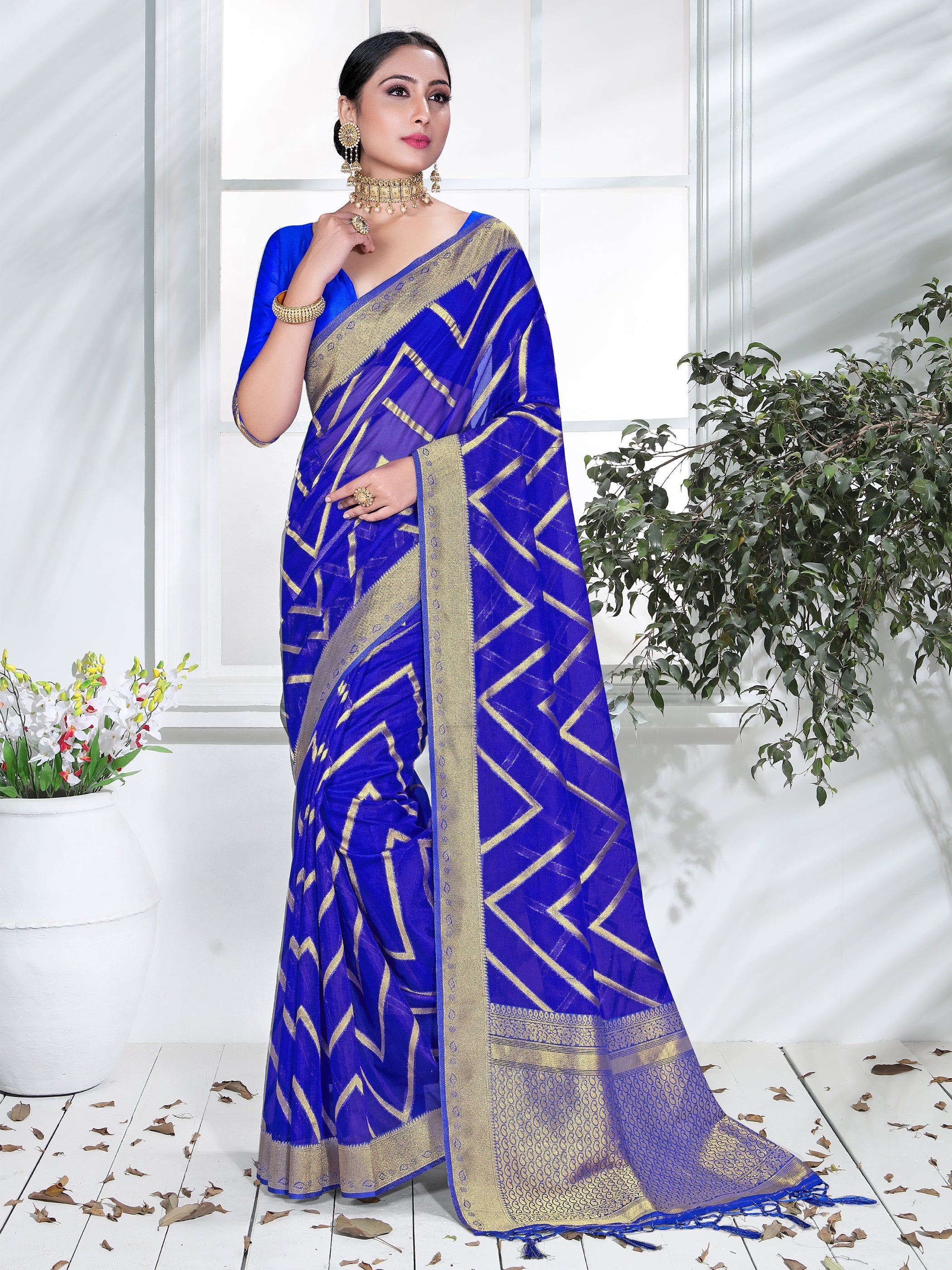 Elegant Blue Organza Silk Saree