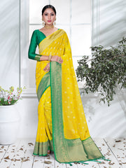 Elegant Yellow Organza Silk Saree