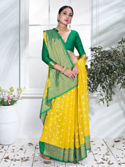 Elegant Yellow Organza Silk Saree