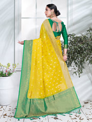 Elegant Yellow Organza Silk Saree