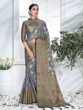 Elegant Grey Organza Silk Saree