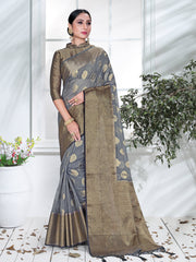 Elegant Grey Organza Silk Saree