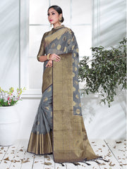 Elegant Grey Organza Silk Saree