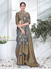 Elegant Grey Organza Silk Saree
