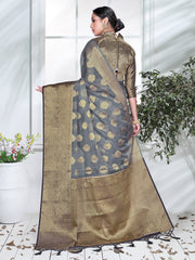 Elegant Grey Organza Silk Saree