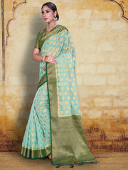 Sea Green Organza Silk Saree