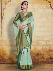 Sea Green Organza Silk Saree