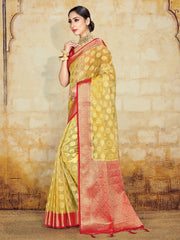 Elegant Yellow Organza Silk Saree