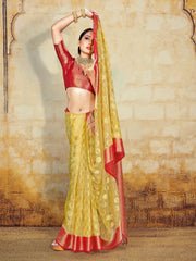 Elegant Yellow Organza Silk Saree