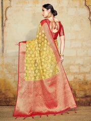 Elegant Yellow Organza Silk Saree