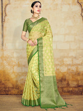 Elegant Olive Green Organza Silk Saree