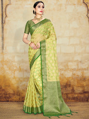 Elegant Olive Green Organza Silk Saree