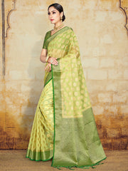 Elegant Olive Green Organza Silk Saree