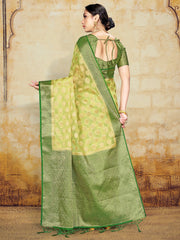 Elegant Olive Green Organza Silk Saree