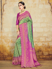 Stunning Green Banarasi Art Silk Woven Saree