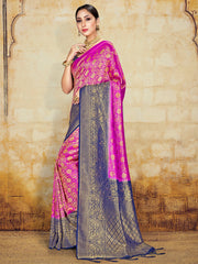 Elegant Pink Banarasi Art Silk Woven Saree
