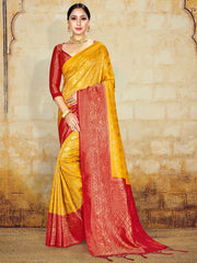 Stunning Yellow Banarasi Art Silk Woven Saree