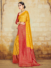 Stunning Yellow Banarasi Art Silk Woven Saree