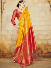 Stunning Yellow Banarasi Art Silk Woven Saree