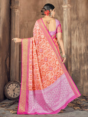 Elegant Orange Cotton-Silk Saree