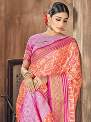 Elegant Orange Cotton-Silk Saree