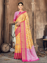 Vibrant Yellow Cotton-Silk Woven Saree