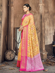 Vibrant Yellow Cotton-Silk Woven Saree