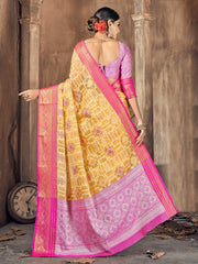 Vibrant Yellow Cotton-Silk Woven Saree