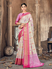 Elegant Beige Cotton-Silk Saree