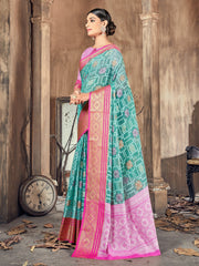 Teal Cotton-Silk Woven Saree