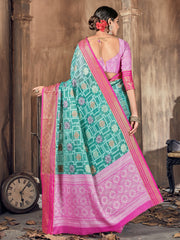 Teal Cotton-Silk Woven Saree