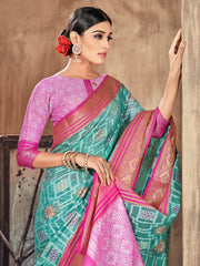 Teal Cotton-Silk Woven Saree