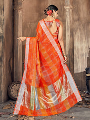 Beautiful Orange Cotton Silk Woven Saree with Woven Design