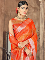 Beautiful Orange Cotton Silk Woven Saree with Woven Design