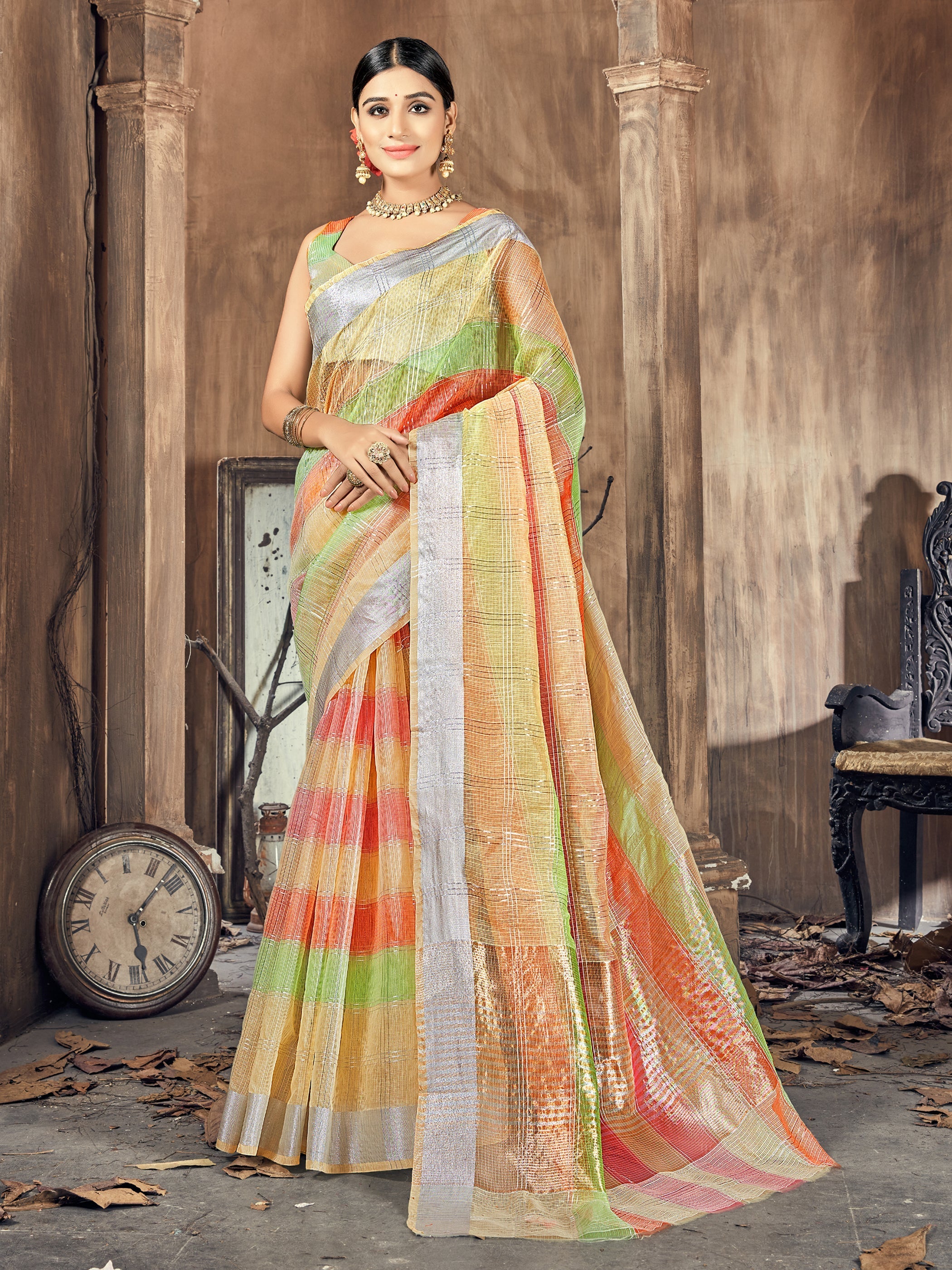Chic Multi Cotton Silk Woven Saree with Woven Design