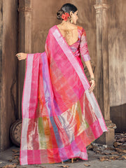 Stunning Pink Cotton Silk Woven Saree with Woven Design