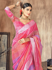 Stunning Pink Cotton Silk Woven Saree with Woven Design