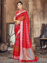 Elegant Red Cotton-Silk Woven Saree
