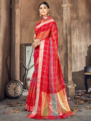 Elegant Red Cotton-Silk Woven Saree