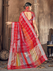 Elegant Red Cotton-Silk Woven Saree