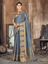 Elegant Grey Cotton-Silk Saree