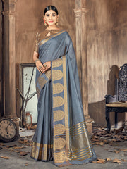 Elegant Grey Cotton-Silk Saree