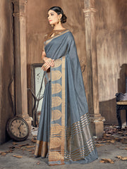 Elegant Grey Cotton-Silk Saree