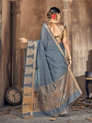 Elegant Grey Cotton-Silk Saree