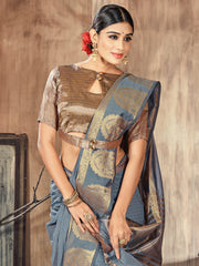 Elegant Grey Cotton-Silk Saree