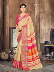 Elegant Beige Cotton-Silk Saree