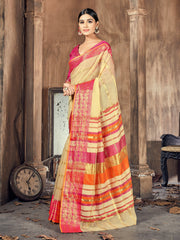 Elegant Beige Cotton-Silk Saree