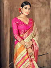 Elegant Beige Cotton-Silk Saree
