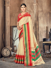 Chic Beige Cotton Silk Woven Saree with Woven Design